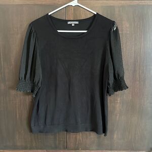 Adrianna Papell Black Sweater Sheer Sleeves Large